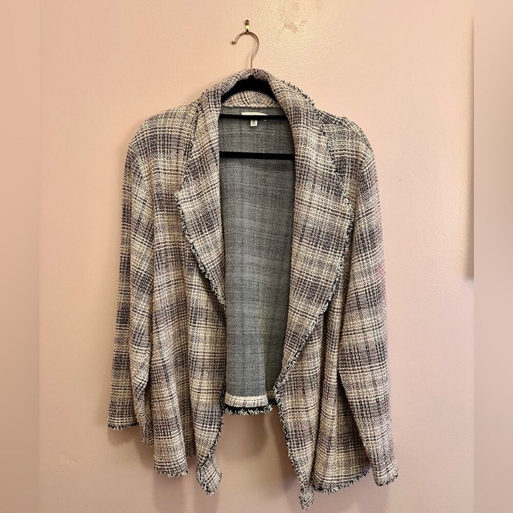 Max Studio Pink Black Tweed Fringe Open Blazer 3XL